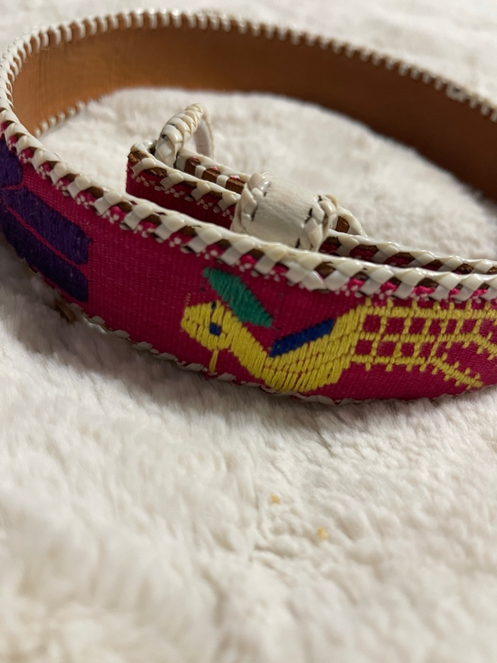 Embroidered Pink Bird Leather Belt